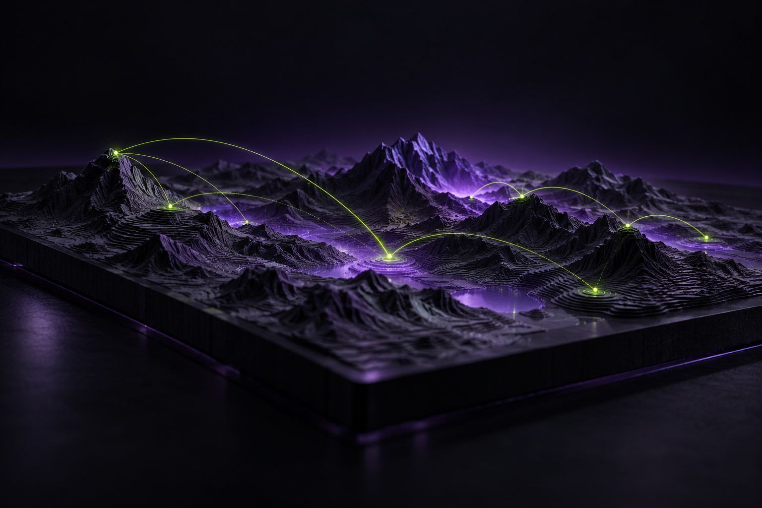 Placeholder cover: a graphite terrain model crossed by glowing green trajectory lines